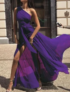 Discount Women's Maxi Dress Cocktail Dress Wedding Guest Dress Chiffon Dress A Line Dress Elegant Sexy Formal Wedding Party Regular Fit Sleeveless V Neck Yellow Red Purple Green Summer Women Cocktail Dress