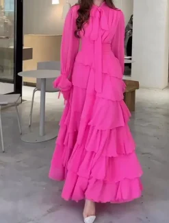 Women's Maxi Dress Cocktail Dress Wedding Guest Dress Chiffon Dress Laye Dress Basic Casual Vacation Daily Regular Fit Plain Long Sleeve Turtleneck Spring Fall Women Cocktail Dress