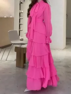 Women's Maxi Dress Cocktail Dress Wedding Guest Dress Chiffon Dress Laye Dress Basic Casual Vacation Daily Regular Fit Plain Long Sleeve Turtleneck Spring Fall Women Cocktail Dress