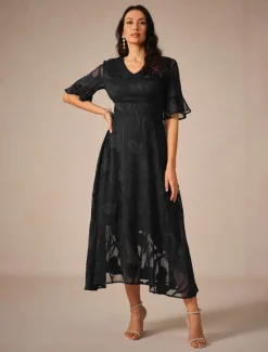 Outlet Women's Maxi Dress Cocktail Dress Wedding Guest Dress Semi Formal Dress A Line Dress Elegant Work Birthday Flutter Sleeve Wedding Guest Cocktail Party Formal Evening Regular Fit Solid Color Plain Women Cocktail Dress