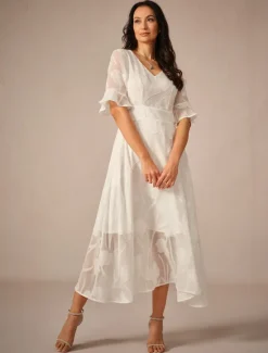 Outlet Women's Maxi Dress Cocktail Dress Wedding Guest Dress Semi Formal Dress A Line Dress Elegant Work Birthday Flutter Sleeve Wedding Guest Cocktail Party Formal Evening Regular Fit Solid Color Plain Women Cocktail Dress
