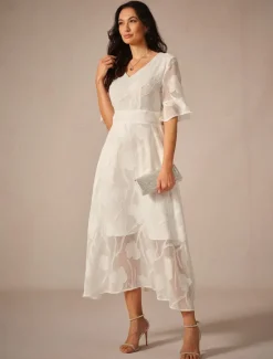 Outlet Women's Maxi Dress Cocktail Dress Wedding Guest Dress Semi Formal Dress A Line Dress Elegant Work Birthday Flutter Sleeve Wedding Guest Cocktail Party Formal Evening Regular Fit Solid Color Plain Women Cocktail Dress