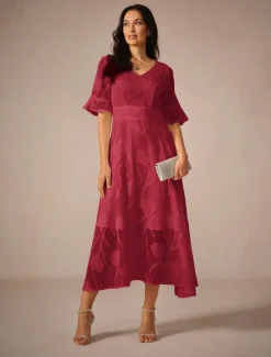 Outlet Women's Maxi Dress Cocktail Dress Wedding Guest Dress Semi Formal Dress A Line Dress Elegant Work Birthday Flutter Sleeve Wedding Guest Cocktail Party Formal Evening Regular Fit Solid Color Plain Women Cocktail Dress