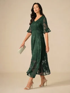 Outlet Women's Maxi Dress Cocktail Dress Wedding Guest Dress Semi Formal Dress A Line Dress Elegant Work Birthday Flutter Sleeve Wedding Guest Cocktail Party Formal Evening Regular Fit Solid Color Plain Women Cocktail Dress