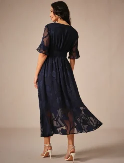Outlet Women's Maxi Dress Cocktail Dress Wedding Guest Dress Semi Formal Dress A Line Dress Elegant Work Birthday Flutter Sleeve Wedding Guest Cocktail Party Formal Evening Regular Fit Solid Color Plain Women Cocktail Dress