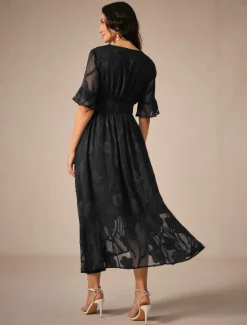 Outlet Women's Maxi Dress Cocktail Dress Wedding Guest Dress Semi Formal Dress A Line Dress Elegant Work Birthday Flutter Sleeve Wedding Guest Cocktail Party Formal Evening Regular Fit Solid Color Plain Women Cocktail Dress