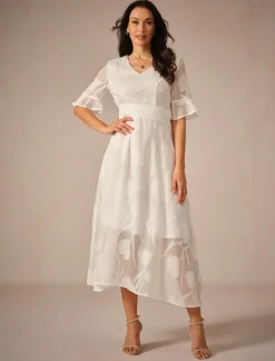 Outlet Women's Maxi Dress Cocktail Dress Wedding Guest Dress Semi Formal Dress A Line Dress Elegant Work Birthday Flutter Sleeve Wedding Guest Cocktail Party Formal Evening Regular Fit Solid Color Plain Women Cocktail Dress