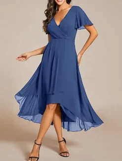 Hot Women's Maxi Dress Cocktail Dress Wedding Guest Dress Chiffon Dress A Line Dress Elegant Formal Work Cocktail Party Regular Fit Short Sleeve V Neck Black White Pink Royal Blue Summer Women Cocktail Dress