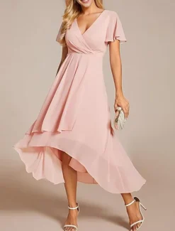Hot Women's Maxi Dress Cocktail Dress Wedding Guest Dress Chiffon Dress A Line Dress Elegant Formal Work Cocktail Party Regular Fit Short Sleeve V Neck Black White Pink Royal Blue Summer Women Cocktail Dress