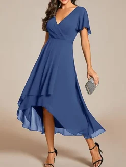 Hot Women's Maxi Dress Cocktail Dress Wedding Guest Dress Chiffon Dress A Line Dress Elegant Formal Work Cocktail Party Regular Fit Short Sleeve V Neck Black White Pink Royal Blue Summer Women Cocktail Dress