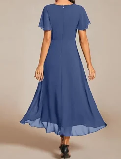 Hot Women's Maxi Dress Cocktail Dress Wedding Guest Dress Chiffon Dress A Line Dress Elegant Formal Work Cocktail Party Regular Fit Short Sleeve V Neck Black White Pink Royal Blue Summer Women Cocktail Dress
