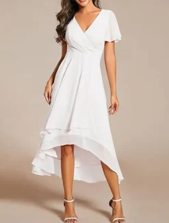 Hot Women's Maxi Dress Cocktail Dress Wedding Guest Dress Chiffon Dress A Line Dress Elegant Formal Work Cocktail Party Regular Fit Short Sleeve V Neck Black White Pink Royal Blue Summer Women Cocktail Dress