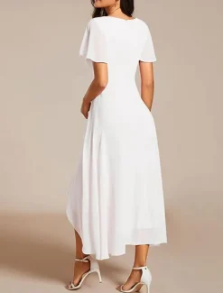 Hot Women's Maxi Dress Cocktail Dress Wedding Guest Dress Chiffon Dress A Line Dress Elegant Formal Work Cocktail Party Regular Fit Short Sleeve V Neck Black White Pink Royal Blue Summer Women Cocktail Dress