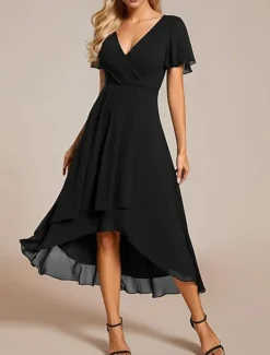 Hot Women's Maxi Dress Cocktail Dress Wedding Guest Dress Chiffon Dress A Line Dress Elegant Formal Work Cocktail Party Regular Fit Short Sleeve V Neck Black White Pink Royal Blue Summer Women Cocktail Dress