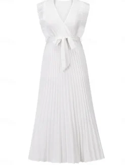 Women's Maxi Dress Cocktail Dress Wedding Guest Dress Chiffon Dress Stylish Basic Casual Vacation Daily Regular Fit Plain Sleeveless V Neck White Purple Summer Women Cocktail Dress