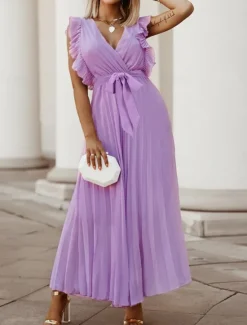 Women's Maxi Dress Cocktail Dress Wedding Guest Dress Chiffon Dress Stylish Basic Casual Vacation Daily Regular Fit Plain Sleeveless V Neck White Purple Summer Women Cocktail Dress
