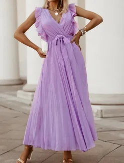 Women's Maxi Dress Cocktail Dress Wedding Guest Dress Chiffon Dress Stylish Basic Casual Vacation Daily Regular Fit Plain Sleeveless V Neck White Purple Summer Women Cocktail Dress