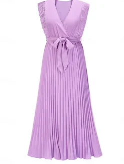 Women's Maxi Dress Cocktail Dress Wedding Guest Dress Chiffon Dress Stylish Basic Casual Vacation Daily Regular Fit Plain Sleeveless V Neck White Purple Summer Women Cocktail Dress