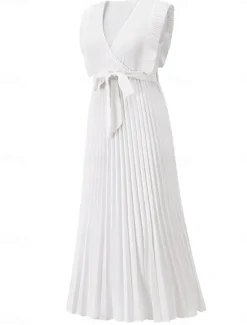 Women's Maxi Dress Cocktail Dress Wedding Guest Dress Chiffon Dress Stylish Basic Casual Vacation Daily Regular Fit Plain Sleeveless V Neck White Purple Summer Women Cocktail Dress