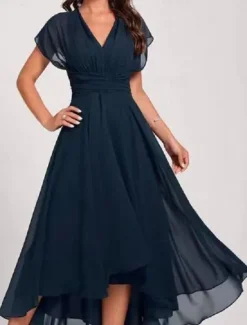Outlet Women's Maxi Dress Cocktail Dress Wedding Guest Dress Chiffon Dress Tulle Dress Elegant Formal Wedding Guest Cocktail Party Regular Fit Short Sleeve V Neck Summer Women Cocktail Dress