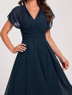 Outlet Women's Maxi Dress Cocktail Dress Wedding Guest Dress Chiffon Dress Tulle Dress Elegant Formal Wedding Guest Cocktail Party Regular Fit Short Sleeve V Neck Summer Women Cocktail Dress