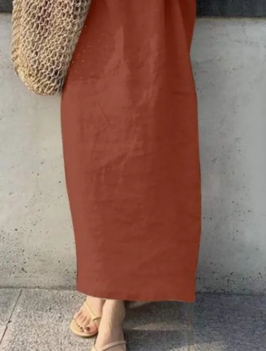 Sale Women's Maxi Dress Cotton Linen Dresses Casual Dress Basic Casual Vacation Daily Regular Fit Plain 3/4 Length Sleeve V Neck Red Khaki Army Green Dark Blue Summer Women Dresses