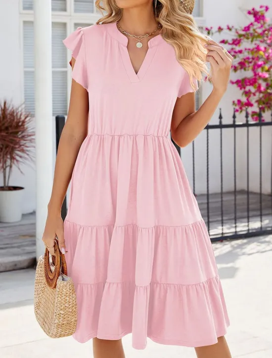 Outlet Women's Maxi Dress Cotton Dress Stylish Basic Casual Vacation Daily Regular Fit Plain Short Sleeve V Neck Pink Apricot Summer Women Casual Dress
