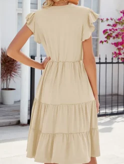 Outlet Women's Maxi Dress Cotton Dress Stylish Basic Casual Vacation Daily Regular Fit Plain Short Sleeve V Neck Pink Apricot Summer Women Casual Dress