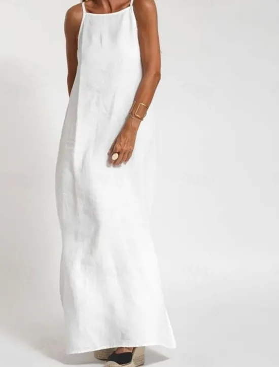 Sale Women's Maxi Dress Cotton Linen Dresses Casual Dress Slip Dress Basic Casual Vacation Daily Regular Fit Plain Sleeveless Strap White Army Green Summer Women Dresses