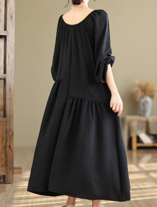 Best Women's Maxi Dress Cotton Linen Dresses Casual Dress Basic Casual Vacation Daily Regular Fit Plain Long Sleeve V Neck Black Apricot Summer Women Dresses