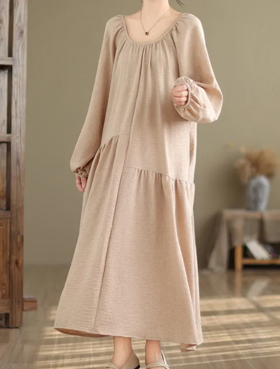 Best Women's Maxi Dress Cotton Linen Dresses Casual Dress Basic Casual Vacation Daily Regular Fit Plain Long Sleeve V Neck Black Apricot Summer Women Dresses