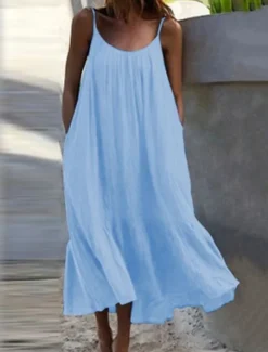 Discount Women's Maxi Dress Cotton Linen Dresses Casual Dress Tank Dress Slip Dress Basic Casual Vacation Daily Regular Fit Plain Sleeveless U Neck Black White Blue Purple Summer Women Dresses