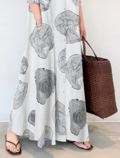 Best Women's Maxi Dress Cotton Linen Dresses Shirt Dress Casual Dress Casual Vacation Daily Regular Fit Graphic Long Sleeve Shirt Collar White Yellow Red Summer Women Dresses