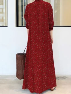 Outlet Women's Maxi Dress Cotton Linen Dresses Shirt Dress Elegant Vintage Stylish Vacation Party Daily Loose Fit Graphic Long Sleeve Shirt Collar Wine Royal Blue Green Spring Fall Winter Women Dresses