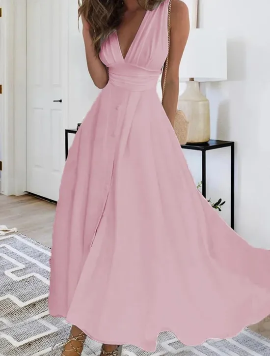 Best Women's Maxi Dress Elegant White V-Neck Sleeveless Cinched Waist A-Line Formal Evening Wedding Prom Spring Summer Full Size Flattering Fit Clothing Apparel Women White Dresses