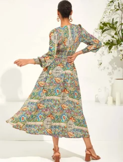 Best Women's Maxi Dress Ethnic Dress Swing Dress Elegant Stylish Vacation Loose Fit Graphic Paisley Long Sleeve V Neck Summer Spring Women Spring Dresses