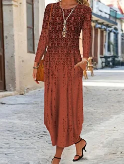 Clearance Women's Maxi Dress Ethnic Dress Print Dress Spring Dress Vintage Ethnic Tribal Outdoor Vacation Daily Regular Fit Floral Tribal Long Sleeve Crew Neck White Yellow Wine Blue Summer Spring Fall Women T Shirt Dresses