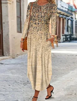 Clearance Women's Maxi Dress Ethnic Dress Print Dress Spring Dress Vintage Ethnic Tribal Outdoor Vacation Daily Regular Fit Floral Tribal Long Sleeve Crew Neck White Yellow Wine Blue Summer Spring Fall Women T Shirt Dresses