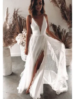 Outlet Women's Maxi Dress Graduation Dress Casual Dress A Line Dress Summer Dress Stylish Sexy Vacation Daily Date Regular Fit Plain Sleeveless V Neck Summer Women White Dresses