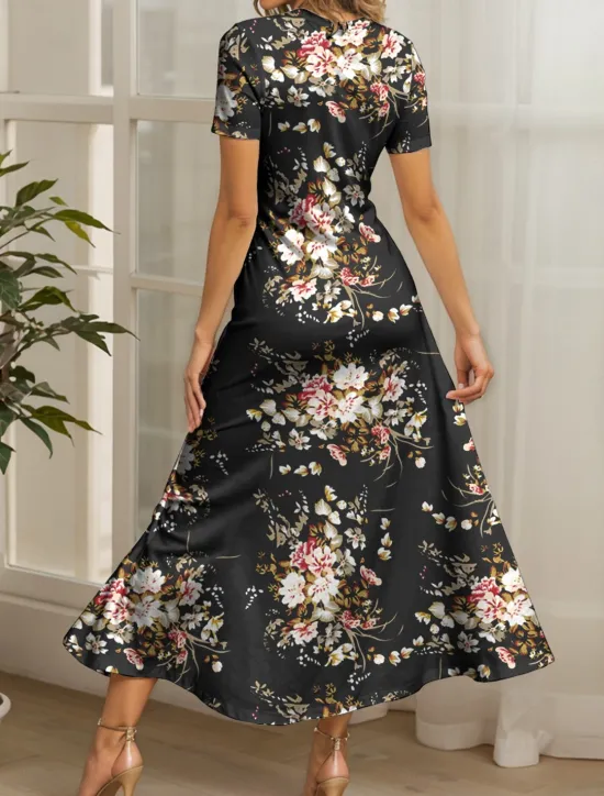Online Women's Maxi Dress Knit Dress Casual Dress A Line Dress Summer Dress Elegant Vacation Casual Regular Fit Floral Graphic Short Sleeve Square Neck Scoop Neck Yellow Red Blue Purple Summer Spring Women Vacation Dresses