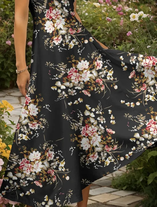 Online Women's Maxi Dress Knit Dress Casual Dress A Line Dress Summer Dress Elegant Vacation Casual Regular Fit Floral Graphic Short Sleeve Square Neck Scoop Neck Yellow Red Blue Purple Summer Spring Women Vacation Dresses