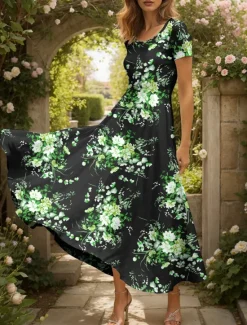 Online Women's Maxi Dress Knit Dress Casual Dress A Line Dress Summer Dress Elegant Vacation Casual Regular Fit Floral Graphic Short Sleeve Square Neck Scoop Neck Yellow Red Blue Purple Summer Spring Women Vacation Dresses