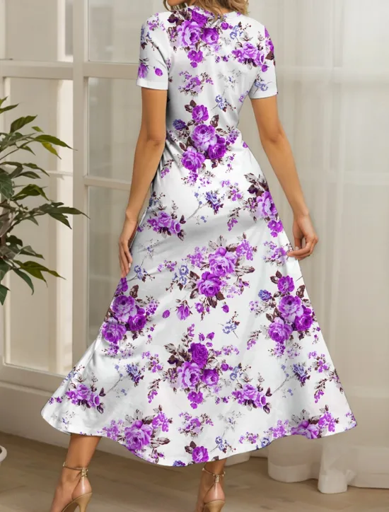 New Women's Maxi Dress Knit Dress Casual Dress A Line Dress Summer Dress Elegant Vacation Casual Regular Fit Floral Graphic Short Sleeve Square Neck Scoop Neck Black Yellow Red Blue Summer Spring Women Vacation Dresses