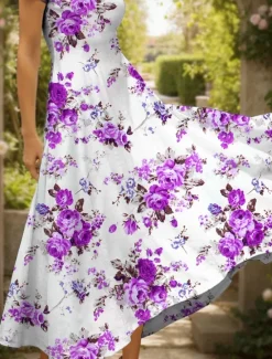 New Women's Maxi Dress Knit Dress Casual Dress A Line Dress Summer Dress Elegant Vacation Casual Regular Fit Floral Graphic Short Sleeve Square Neck Scoop Neck Black Yellow Red Blue Summer Spring Women Vacation Dresses