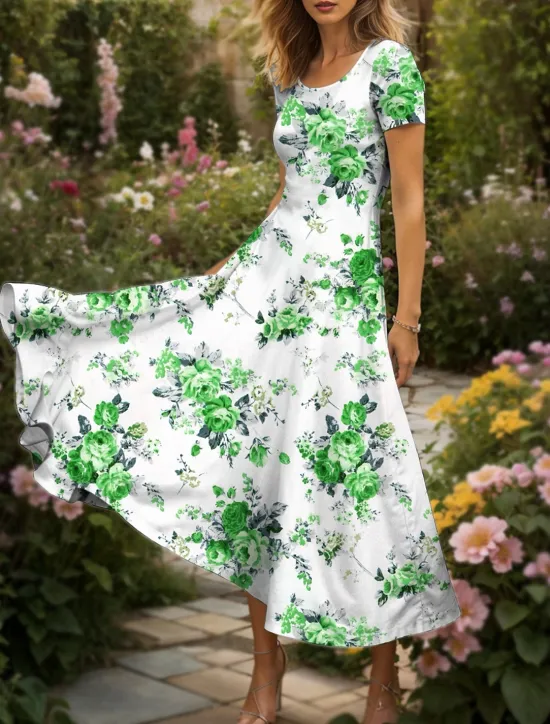 New Women's Maxi Dress Knit Dress Casual Dress A Line Dress Summer Dress Elegant Vacation Casual Regular Fit Floral Graphic Short Sleeve Square Neck Scoop Neck Black Yellow Red Blue Summer Spring Women Vacation Dresses