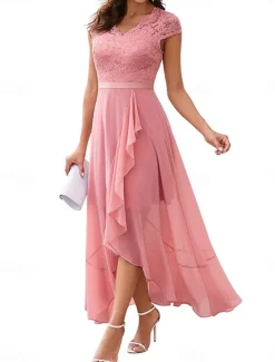 Best Women's Maxi Dress Lace Dress Cocktail Dress Wedding Guest Dress Chiffon Dress Elegant Formal Wedding Guest Cocktail Party Regular Fit Sleeveless V Neck Black Pink Wine Navy Blue Summer Women Cocktail Dress