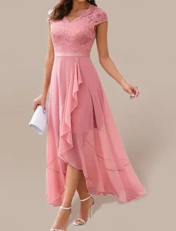 Best Women's Maxi Dress Lace Dress Cocktail Dress Wedding Guest Dress Chiffon Dress Elegant Formal Wedding Guest Cocktail Party Regular Fit Sleeveless V Neck Black Pink Wine Navy Blue Summer Women Cocktail Dress