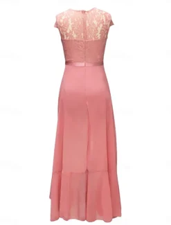 Clearance Women's Maxi Dress Lace Dress Cocktail Dress Wedding Guest Dress Chiffon Dress Elegant Formal Wedding Guest Cocktail Party Regular Fit Short Sleeve V Neck Black Pink Red Navy Blue Summer Women Cocktail Dress