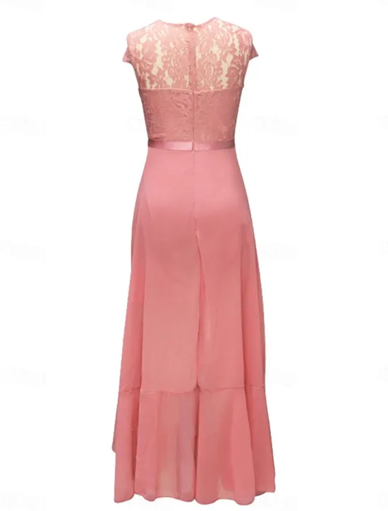 Clearance Women's Maxi Dress Lace Dress Cocktail Dress Wedding Guest Dress Chiffon Dress Elegant Formal Wedding Guest Cocktail Party Regular Fit Short Sleeve V Neck Black Pink Red Navy Blue Summer Women Cocktail Dress