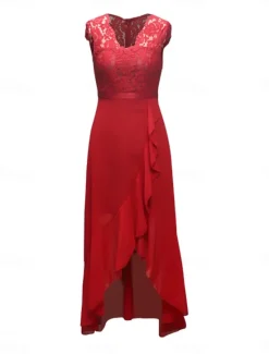 Clearance Women's Maxi Dress Lace Dress Cocktail Dress Wedding Guest Dress Chiffon Dress Elegant Formal Wedding Guest Cocktail Party Regular Fit Short Sleeve V Neck Black Pink Red Navy Blue Summer Women Cocktail Dress